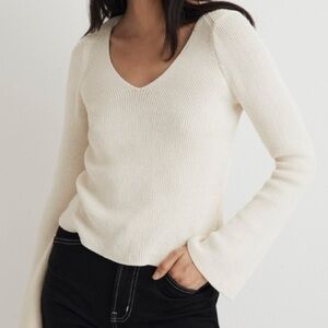 Madewell Cream V-Neck Ribbed Sweater